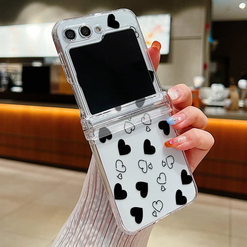 Transparent Love Flower Phone Case For Samsung Galaxy Z Flip8 Flip7 FE Flip 8 7 6 5 4 3 5G Flip5 Flip6 Shockproof Hard PC Cover