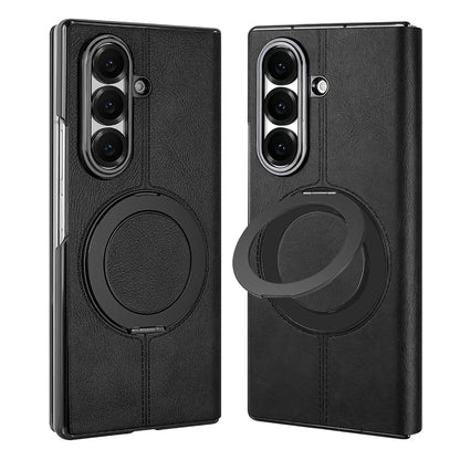 Magnetic Plain PU Leather Flip Phone Case With 360° Rotatable Ring Kickstand Holder for Samsung For Galaxy Z Fold 8 Ultra 7/6