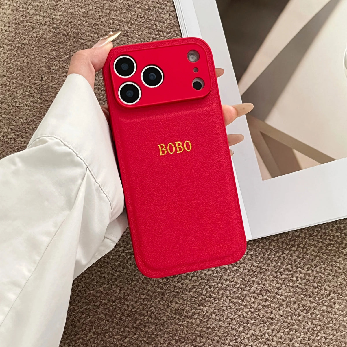 Personalized Customized Name Color Faux Leather Case For iPhone18 17 16 15 14 13 Pro Max Plus 17Air Hot Gold Foil Engraved Cover