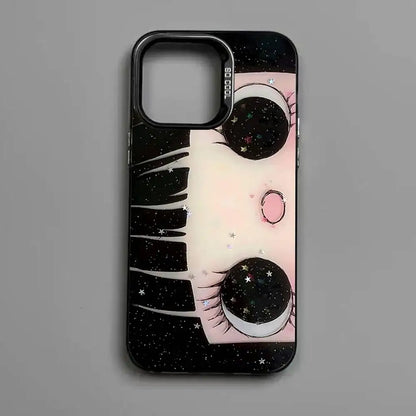 Kawaii Cute Black Big Eyes Cool Phone Case For IPhone 17 16 Plus Pro Max 15 14 13 12 11 Matte Colorful Covers