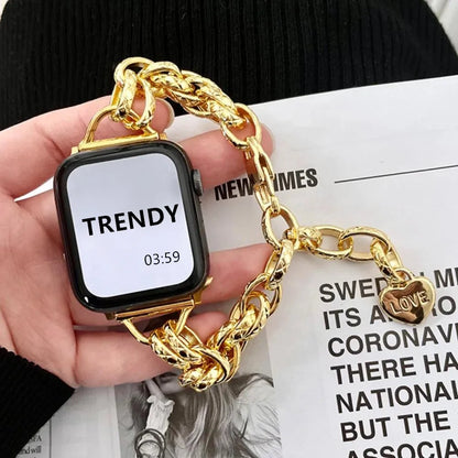 Metal Strap for Apple Watch Ultra 49mm 41mm 45mm 40mm 44mm 38 40 Love Chain Design Women Bands for iWatch 9 8 7 SE 6 5 4 3 2 1