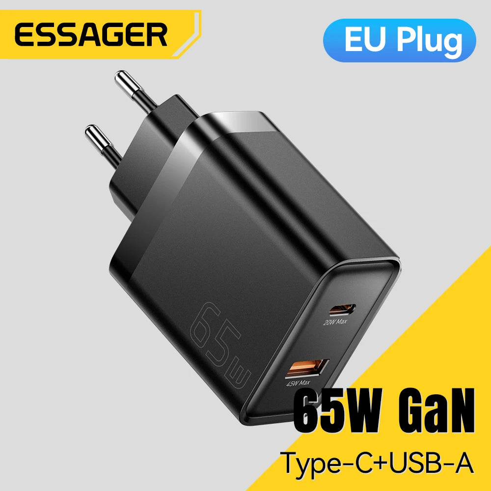 Essager 65W GaN Charger QC 4.0 PD 3.0 Type C USB Charger for iPhone 15 14 13 Pro Max Samsung Xiaomi MacBook Laptop Fast Chagers