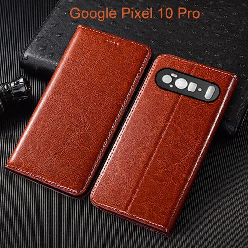 Crazy Horse Genuine Leather Flip Case For Google Pixel 3 4 4A 5 5A 6 6A 7 7A 8 8A 9 10 10A 11 XL Pro Fold Phone Cover Card Cases