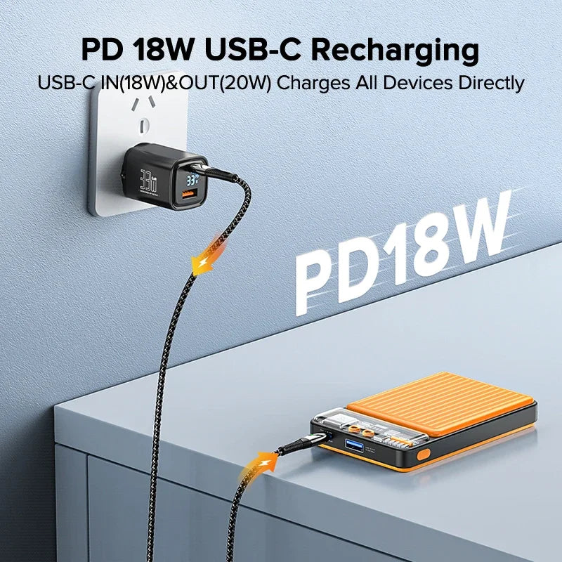 QOOVI Power Bank 22.5W Ultra-thin Portable Charger Powerbank 10000mAh Battery Fast Charging For iPhone 16 15 Xiaomi Samsung