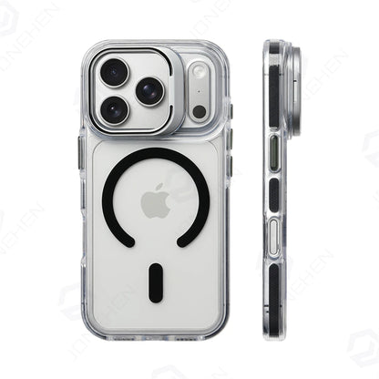 For Magsafe Hit Frame Magnetic Clear  Case For iPhone Air 17 Pro Max 17p 16 15 14 Pro Alloy Bracket Stand Anti-Drop Bumper Cover
