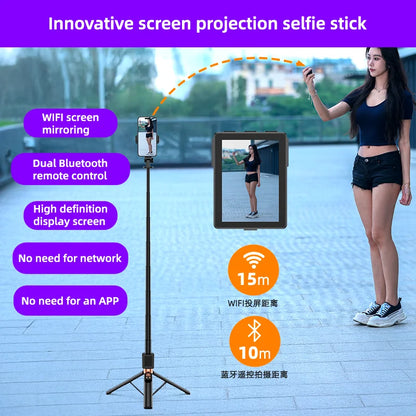 Screen Mirroring Selfie Stick WIFI Projection Screen Tripod Real Time Display Selfie Monitor For Smartphone Vlog Video Recording