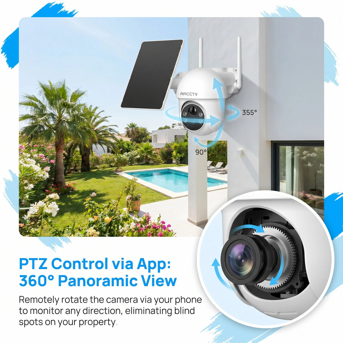 ARCCTV 2K Solar Wifi Camera Color Night Vision Security Surveillance Camera Outdoor Wireless Motion Detection HD Two Way Audio