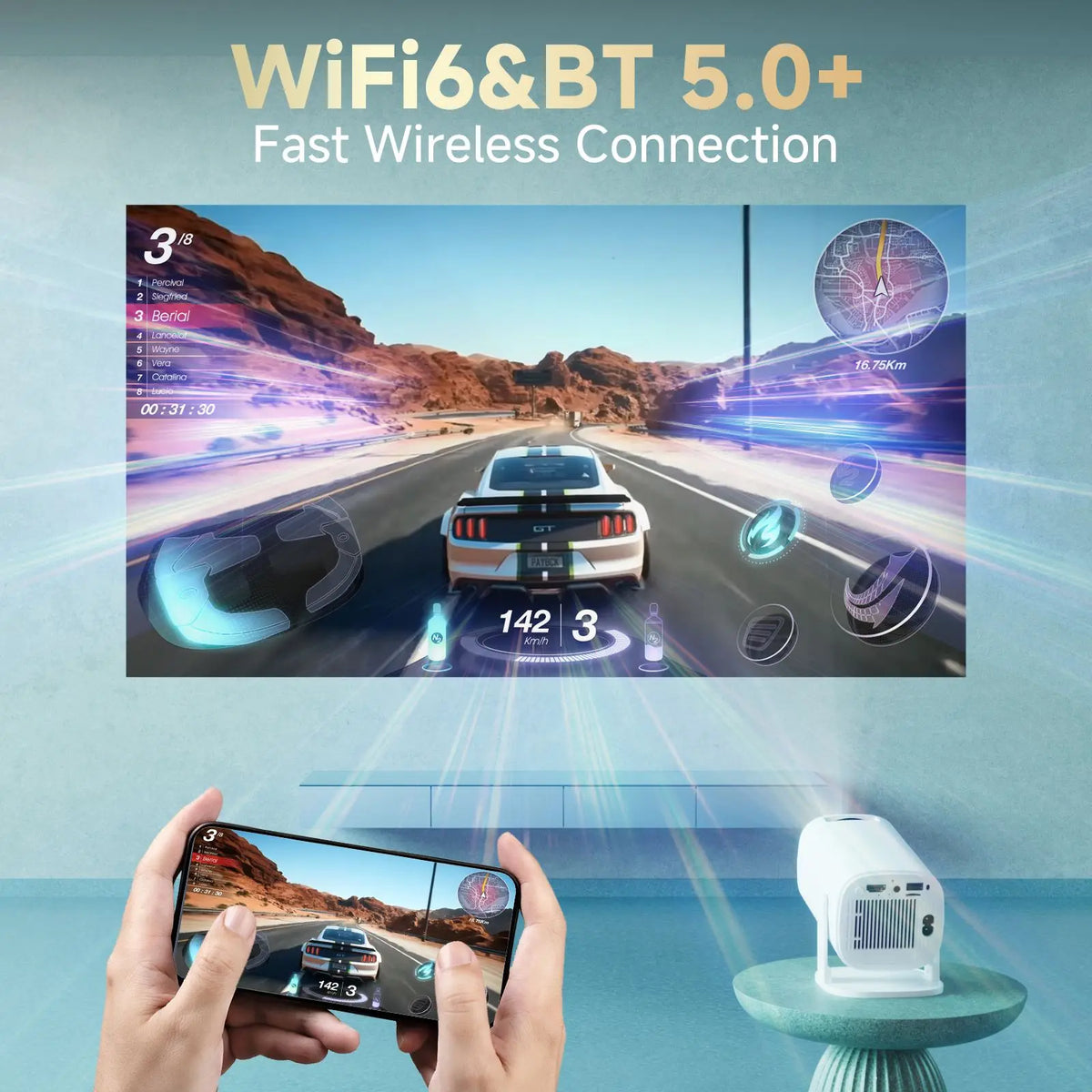 HONGTOP P30PRO Smart Mini Projector 4K 1280x720P Resolution Android 14 WiFi6 BT 5.0 Smart Home Cinema Outdoor Portable Projector