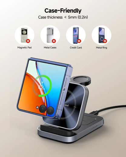 SwanScout 713F Wireless Charger for Samsung Z Flip 8 7 6 FE for Moto 60 50 Charging Station for Galaxy Watch 8 Classic Ultra 7 6