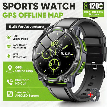1200mAh Massive Power Outdoor GPS Smart Watch Offline Map 1.43“ HD Screen IPX8 Waterproof Compass Military 107+Sports Watch Men