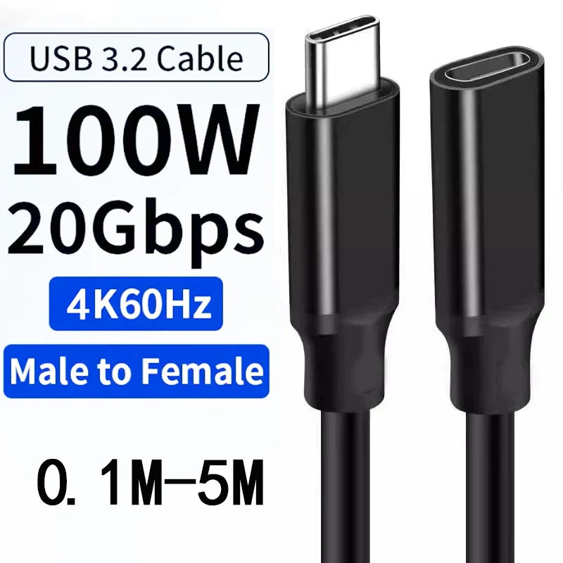 USB3.2 Extension Cable Type C 20Gbps Extender Cord USB3.2 Gen2*2 USB C Male to Female Data Cable for PC Laptop MacBook