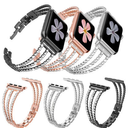 Metal Chain-styled Watch Strap for All Range of Apple Watch Series Diamond-encrusted Chain Stainless Steel Watch Band