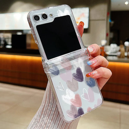 Transparent Love Flower Phone Case For Samsung Galaxy Z Flip8 Flip7 FE Flip 8 7 6 5 4 3 5G Flip5 Flip6 Shockproof Hard PC Cover