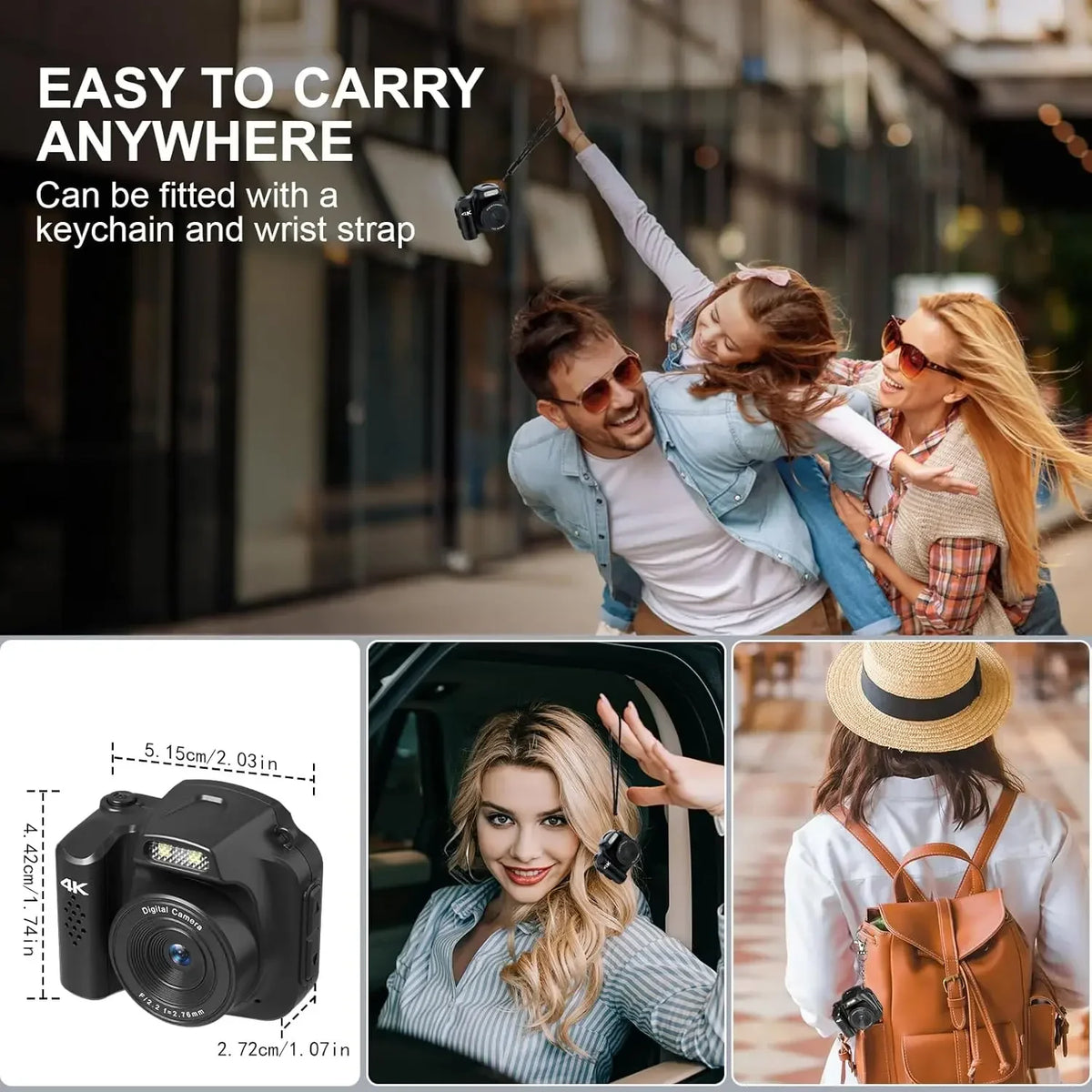 Mini Keychain Camera 4K HD Retro Digital Camera 64MP 1.54-Inch HD Screen Portable Video Recorder with Flash Thumb Camera