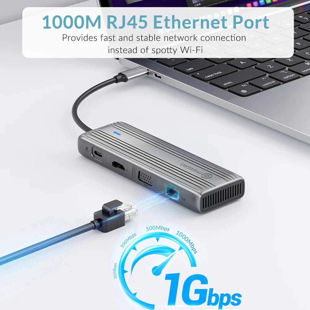 PHIXERO Docking Station Type C HUB to 4K HDMI Adapter 10 in 1 Splitter with USB 3.0 Adapter RJ45 PD100W Charge for MacBook Pro