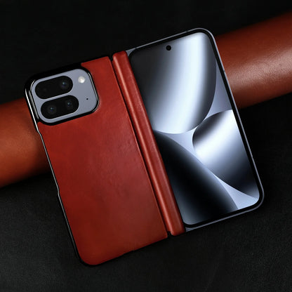 For Google Pixel 10 Pro Fold Case Pixel 9 Pro Fold Retro Full Grain Oil Wax Pattern Cowhide Genuine Leather Phone Cover Fundas