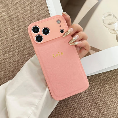 Personalized Customized Name Color Faux Leather Case For iPhone18 17 16 15 14 13 Pro Max Plus 17Air Hot Gold Foil Engraved Cover