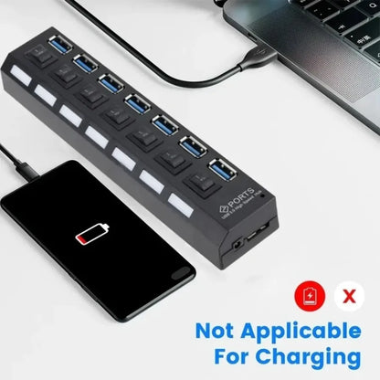 USB 3.0 2.0 Hub High Speed 4/7 Ports Multi USB Splitter USB Adapter Expander for Desktop PC Laptop Adapter with Switch Cable