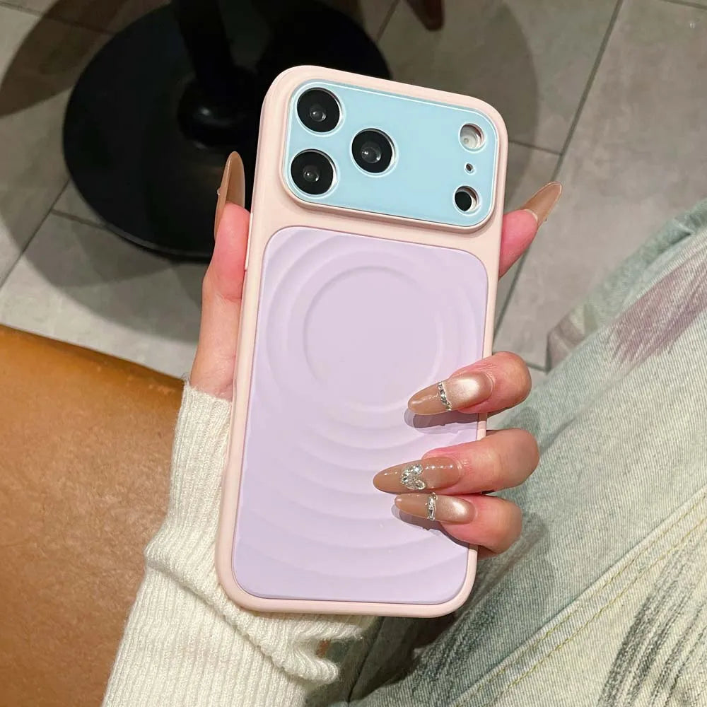 Q1 Color Blocking Color Liquid Silicone for MagSafe Case for Iphone 18 17 16 15 14 Pro Max Water Ripple Wireless Charging Cover