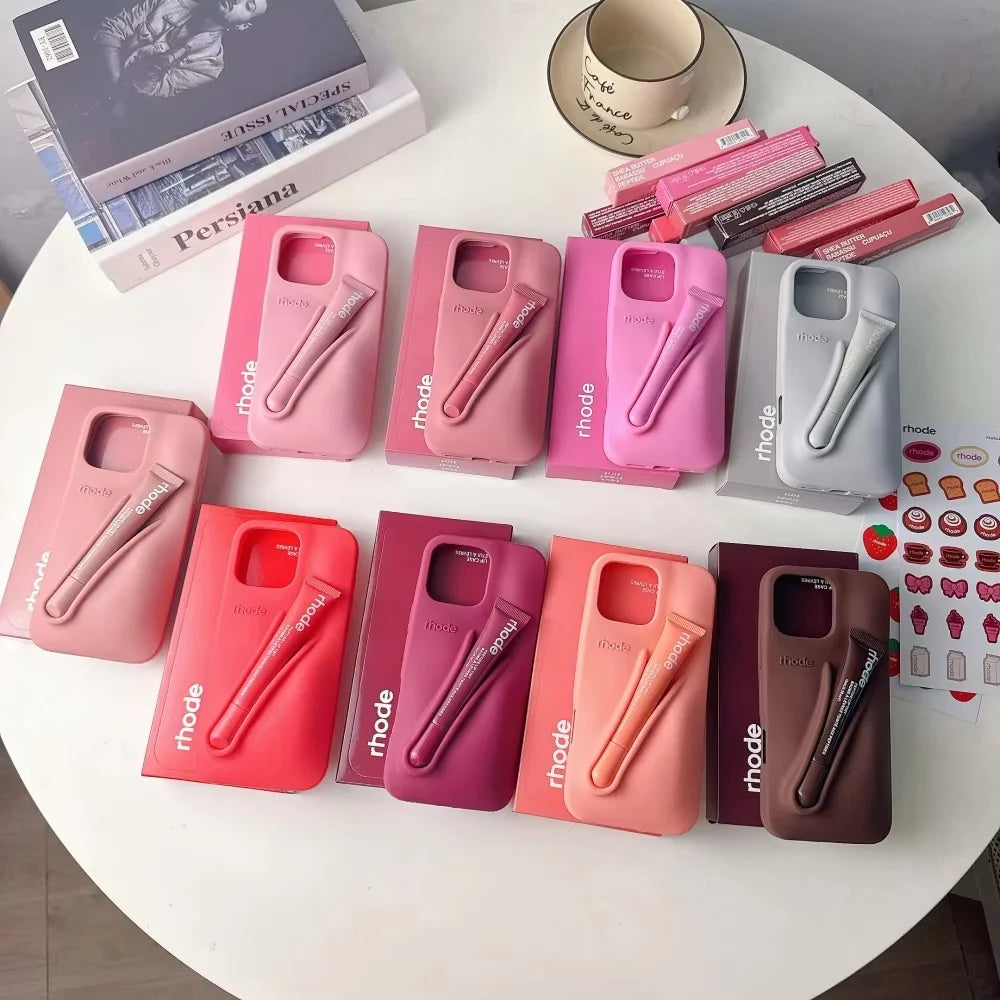 Luxury Aesthetic Rhode Lip Balm Design Matte Silicone Shockproof Phone Case All Matching Color Protective Case For iPhone Series
