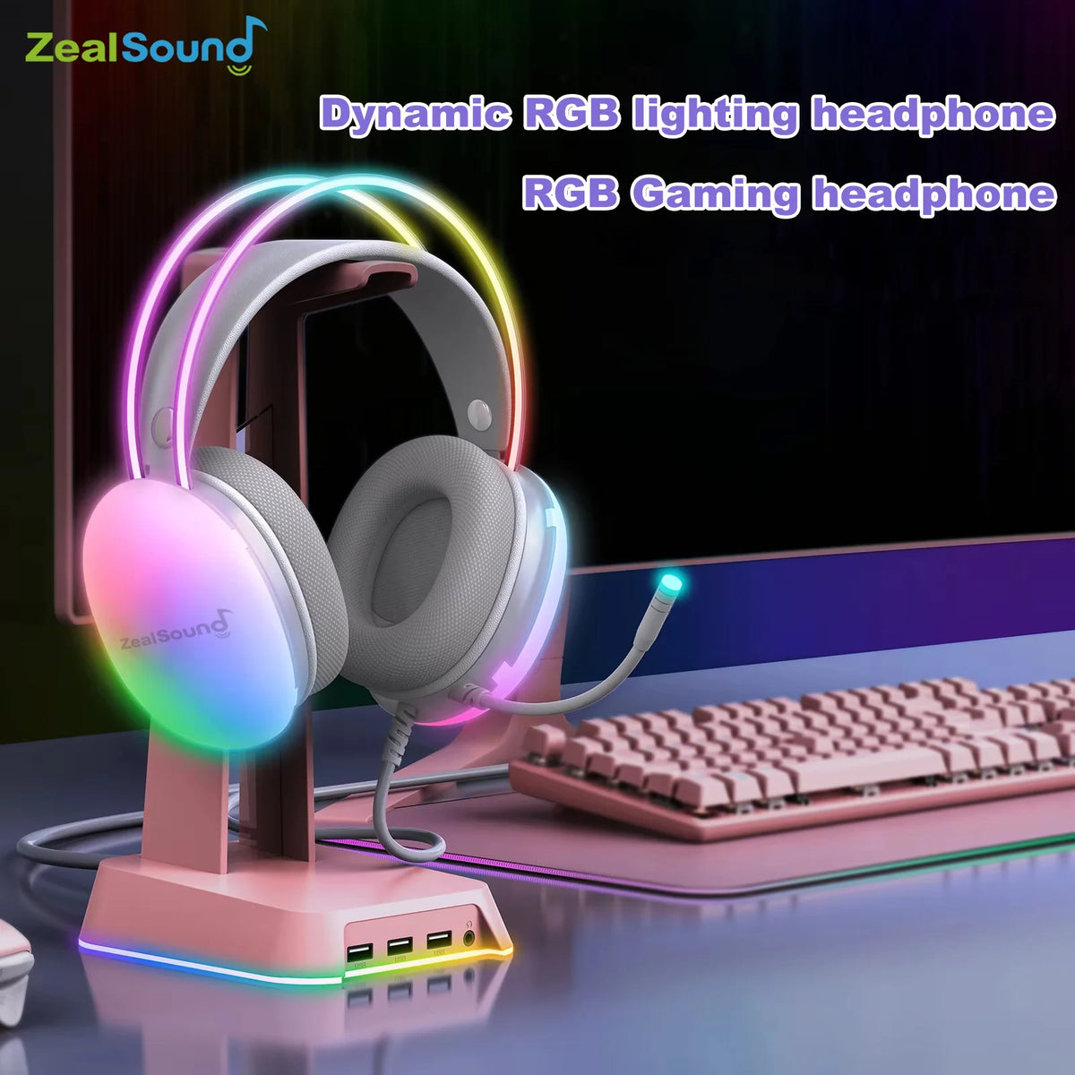 Haomuren RGB USB Gaming Headset For PC Laptop PS4 PS5 Wired Headphones With Mic Bass Surround Over Ear Full Light Earphone S600