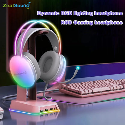 Haomuren RGB USB Gaming Headset For PC Laptop PS4 PS5 Wired Headphones With Mic Bass Surround Over Ear Full Light Earphone S600