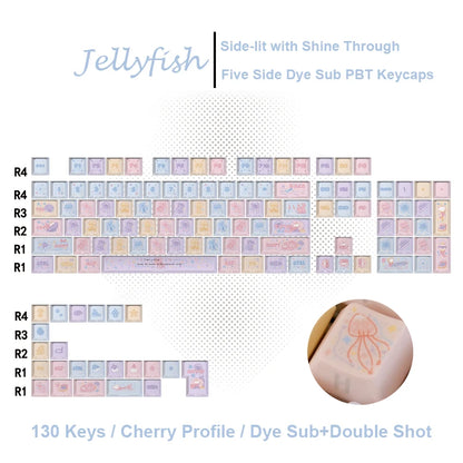 Kanagawa Themed Top/Side Printed RGB Backlit Keycaps 125 Keys Dye Sub PBT Keycaps Cherry Profile for Cherry MX Swtches Keyboard