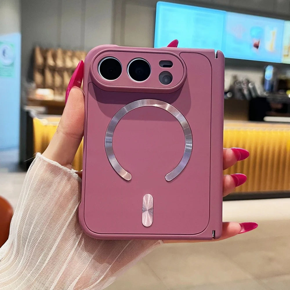 Luxury Matte For Magsafe Magnetic Wireless Charge Phone Case For iPhone Duo Solid Color Hinge Protection Shockproof Bumper Cover