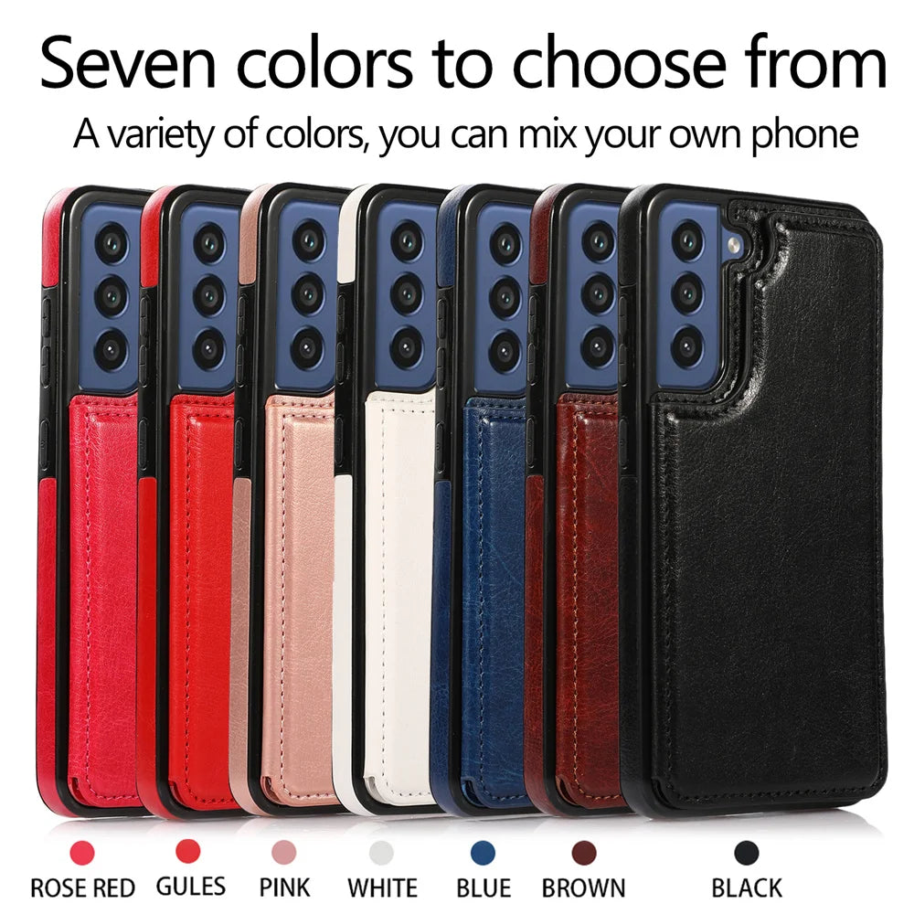 Leather Case For Samsung Galaxy S23 S22 S21 S20 FE S10 S9 S8 Note 20 10 9 8 Ultra Plus Card Slots Stand Holder Phone Bag Cover