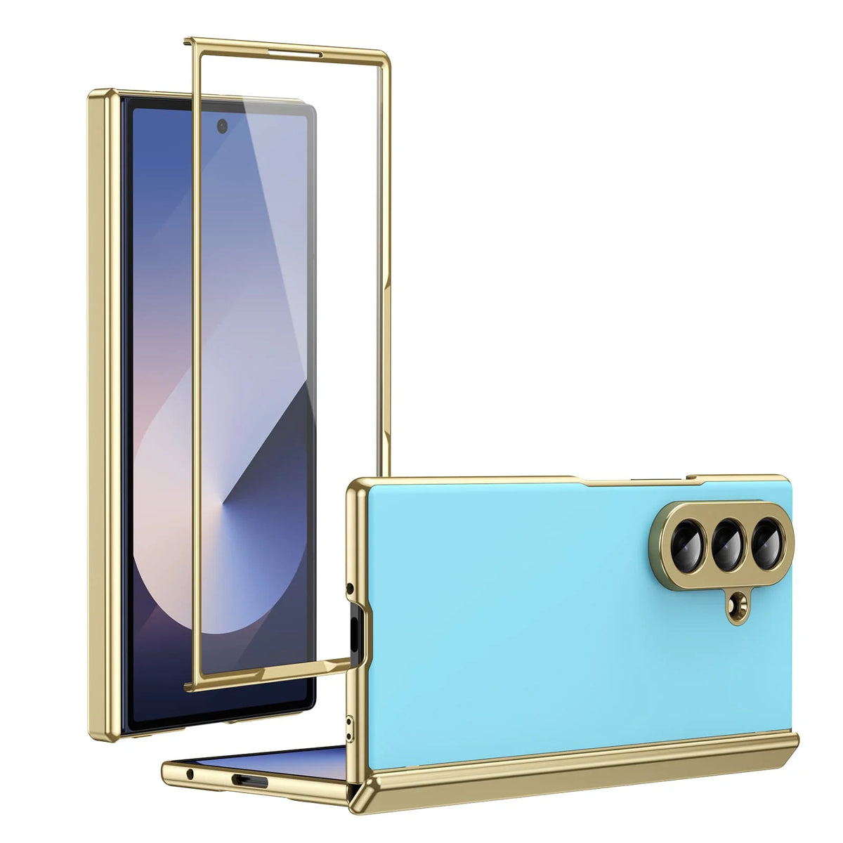 Leather Golden Border AG Matte Phone Case for Samsung Galaxy Z Fold 7 with Steel Film Hinge Protection Cover for Fold 7 6 5 4 3
