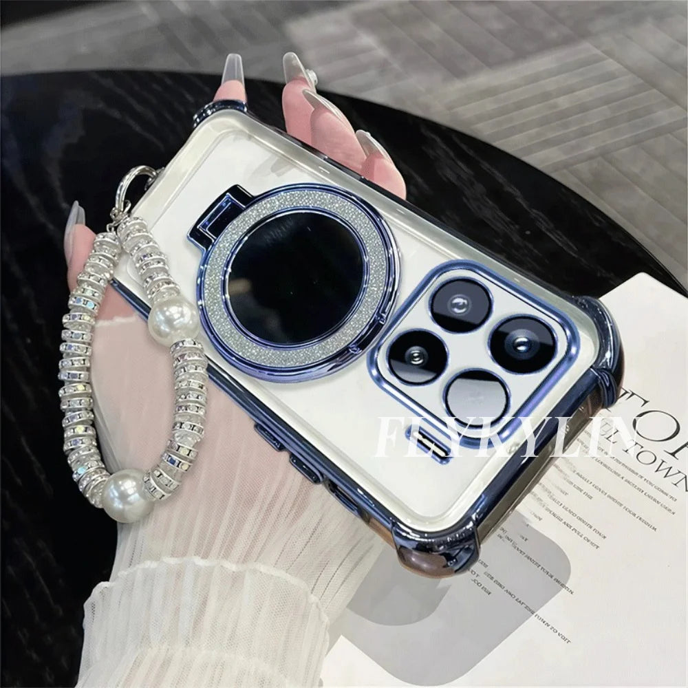 For Google Pixel 9 9A 9 10 Pro XL 10A 7 7A 8 8A Transparent Protective Soft Shell With Pearl Bracelet For Mirror Holder
