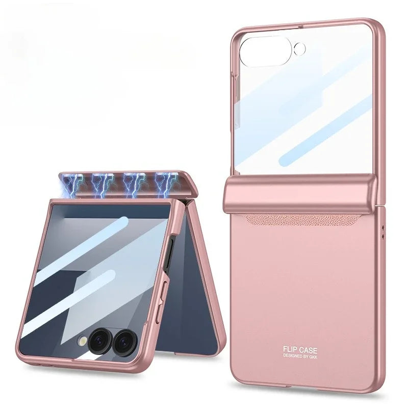 Hinge Protection Magnetic Hard Shell Phone Case for Samsung Galaxy Z Flip 8 7 6 Flip7 Flip6 with Tempered Film Protector Cover