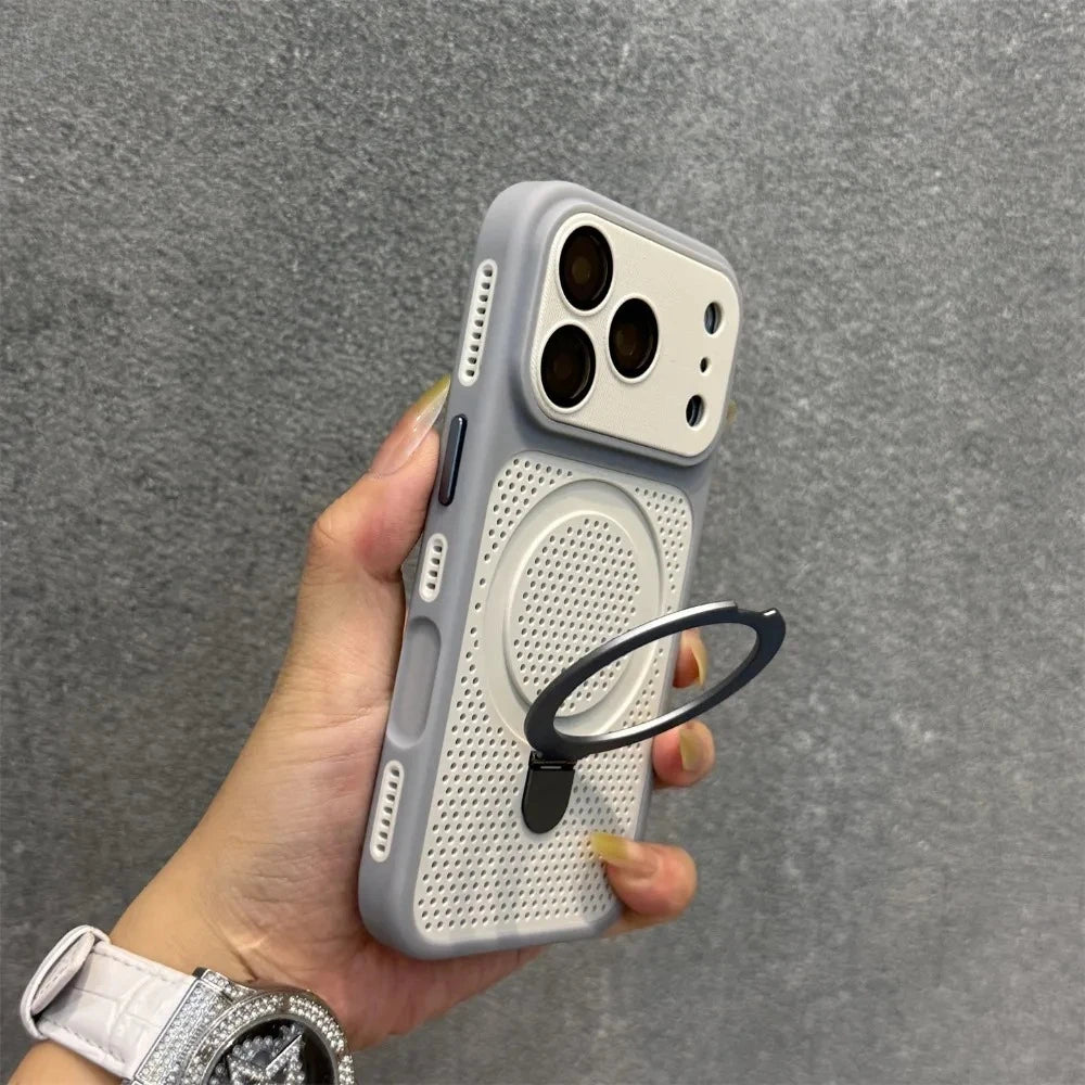 Cooling Heat Dissipation Stand Holder Case For iPhone 17 Pro Max 16 Pro 15 14 13 12 Invisible Bracket Magnetic Matte Hard Cover
