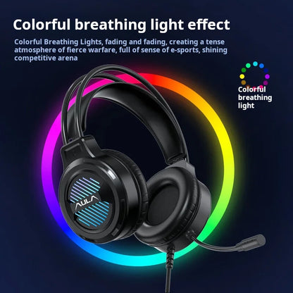 AULA S606B Wired Gaming Headset 50mm Driver Virtual 7.1 Surround Sound Noise Cancelling Mic RGB Gaming Headphones