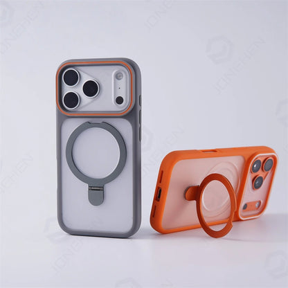 Matte Translucent Magnetic Ring Bracket Bumper Case For iPhone 17 Pro Max 16 15 14 13 12 Shockproof Stand Cover For Magsafe