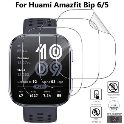3PCS Clear HD Film Screen Protector For Huami Amazfit Bip 5 Bip6 SmartWatch Protective Films Cover TPU Coverage Accessories