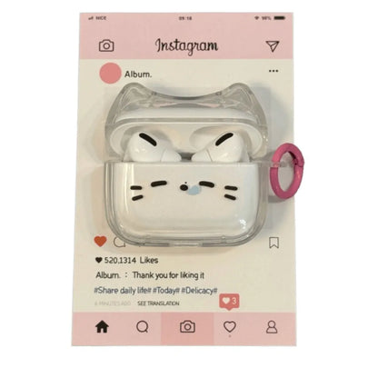 Cute Sleepy Cat Earphone Case Anti-Fall Earbuds Cover with Keyring Dustproof Shockproof Headphone Protective Case