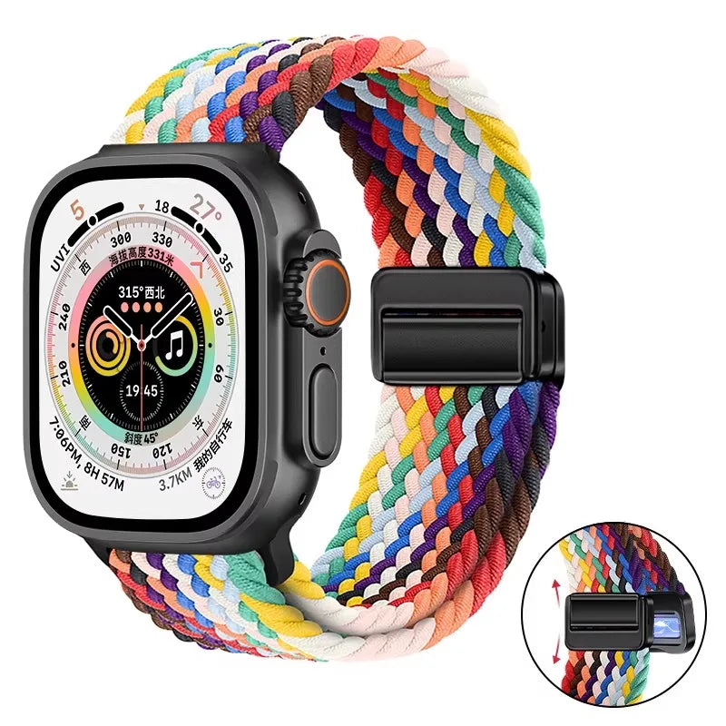 Nylon Braided Loop Band For Apple Watch Ultra 3 2 49mm 11 10 46mm 42mm 9 8 7 45/41mm Magnetic Strap iWatch 6 5 SE 44/40mm Correa