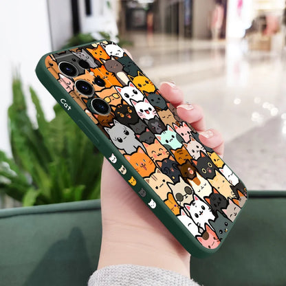 Cute Cat Drawing Phone Case For Samsung Galaxy S25 S24 S23 S22 S21 S20 Ultra FE S10 S10E Plus Note 20 Ultra Silicone Cover