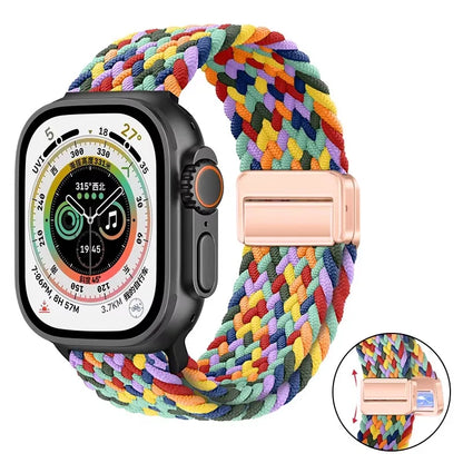 Nylon Braided Loop Band For Apple Watch Ultra 3 2 49mm 11 10 46mm 42mm 9 8 7 45/41mm Magnetic Strap iWatch 6 5 SE 44/40mm Correa
