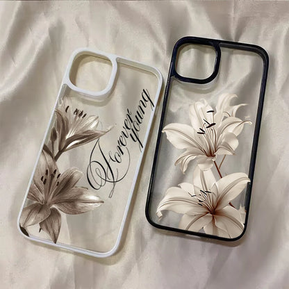 Shockproof Phone Case for iPhone 16 17 Pro Max 15 Pro 14 13 12 11 16E Air X XR XS 7 8 Plus SE Elegant Vintage Lily Floral Cover