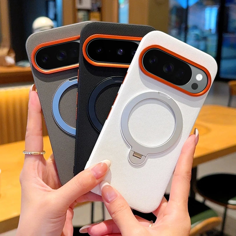 360 Rotating Kickstand Textured Magnetic Phone Case For Google Pixel 10 Pro XL 9A 9 Camera protection Comfortable Grip Cover