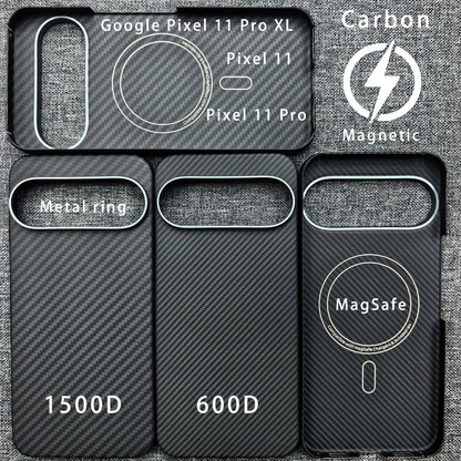For Google Pixel 11 Pro XL Carbon Fiber Phone Case, Pixel 11, 11Pro Aramid Magnetic MagSafe Ultra-Thin Shockproof Black Case.