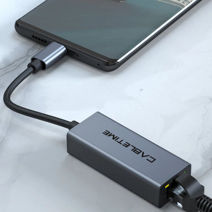 CABLETIME USB C Ethernet Adapter 100Mbps Network Card USB C to RJ45 Lan Cable for Laptop PC Xiaomi Mi Box USB C Hub