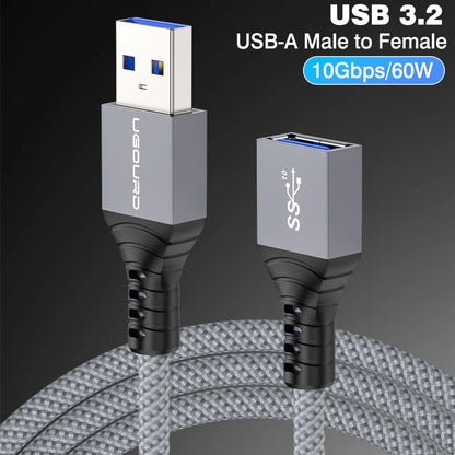 UGOURD USB 3.2 Gen2 Extension Cable 10Gbps USB A Male to Female Extender Cord Braided USB3 Extension Cable For U Disk Printer PC