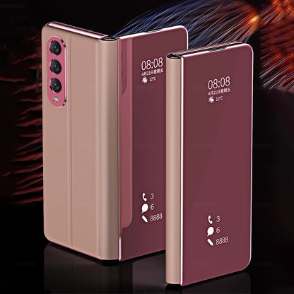 6 Colors Mirror Clear View Stand Flip Case For Samsung Galaxy Z Fold 2 3 4 5 6 7 8 Ultra Full Cover Folding Plathing Phone Cover