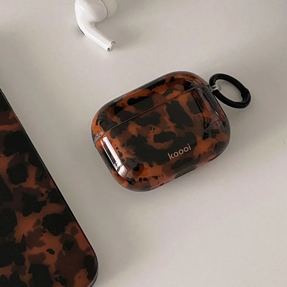 Ins Leopard Print Earphone Case For Airpods 5 4 Pro 2 With Hook Soft Protective Cover For Airpods Pro 3 2 1 3rd Generation Shell
