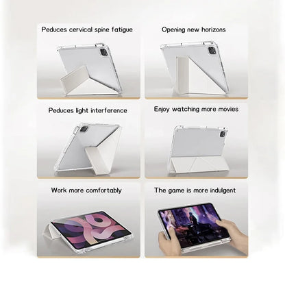 For 2024 iPad Case Air 11/13 M2 Pro 11/13 M4 for iPad Air 4 Air 5 Pro 11/12.9 iPad 5/6/7/8/9/10th Acrylic Clear Y-Fold Stand