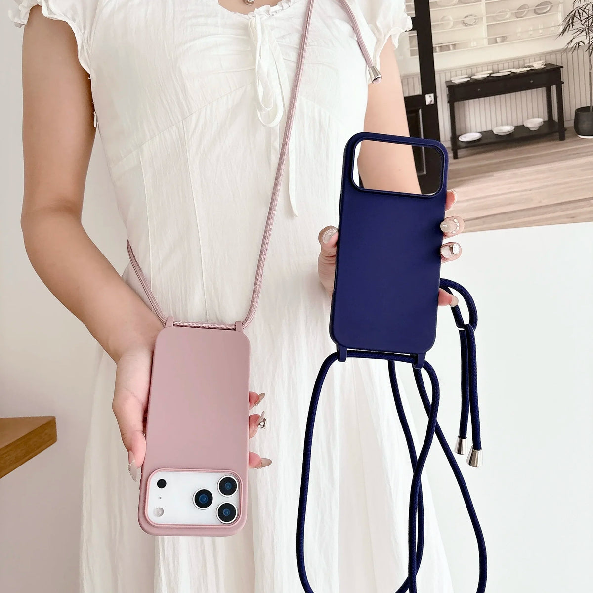Crossbody Lanyard Cord Liquid Silicone Soft Phone Case for Apple IPhone 17 Air 16 15 14 Plus 13 Pro Max Matte Strap Candy Cover