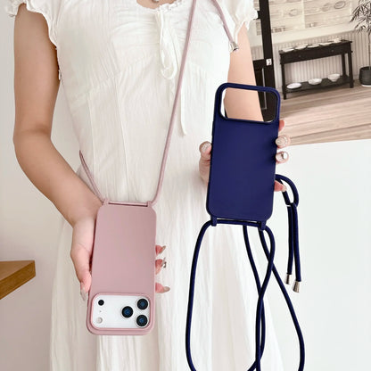 Crossbody Lanyard Cord Liquid Silicone Soft Phone Case for Apple IPhone 17 Air 16 15 14 Plus 13 Pro Max Matte Strap Candy Cover